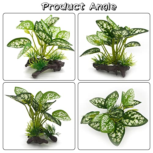 WishLotus Aquarium Plant Decoration, Plastic Artificial Plant Reptile Fish Tank Landscaping Water Plants Decoration with Sturdy Resin Base for Fish Tank/Aquarium Landscape Decoration (1, Green)