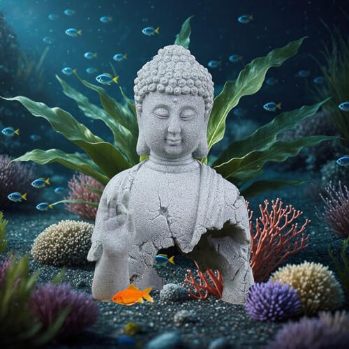 Sandstone Aquarium Buddha Statue - Waterproof Meditating Zen Fish Tank Decor for Freshwater Saltwater Tanks, Feng Shui Ornament for Garden, Desktop, Home Indoor Outdoor Spiritual Accents - size: 6.30"L x 4.92"W x 8.46"H