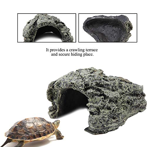 Reptile Hideout Cave,Resin Rock Hides Habitat Decor Fish Tank Decorations Shelter Tortoise Basking Terrace Pet Terrarium Nest Decoration for Gecko,Spiders,Frogs,Fish,Turtles and Hermit Crabs - color: Small