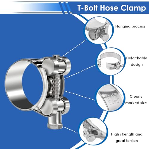 smseace 30Pcs 17-35mm T-bolt Hose Clamps 304 Stainless Steel 6-sizes Heavy Duty T bolt Hose Clamps with M8 and M10 Socket Wrenches - size: 17-35mm