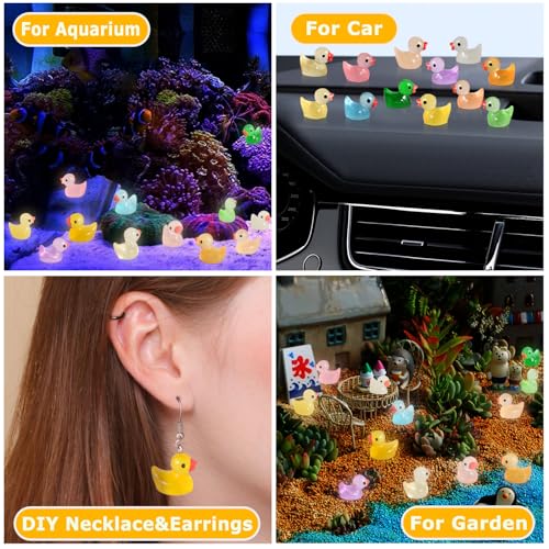 Arcimatto 240 Pack Mini Ducks Tiny Resin Duck Bulk Decor Figures for Miniature Dollhouse Decor Garden Aquarium Potted Ornament, DIY Charm Crafts Hide and Seek Prank Party Favor Toys Gag Gifts - style: Luminous Colorful Ducks