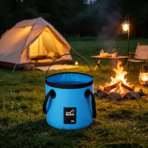 3 Pcs 20L (5-Gallon) Collapsible Bucket Set,Foldable PVC Bucket with Handles for Camping, Hiking, Fishing, Car Washing and Outdoors (Black, Orange, Blue)