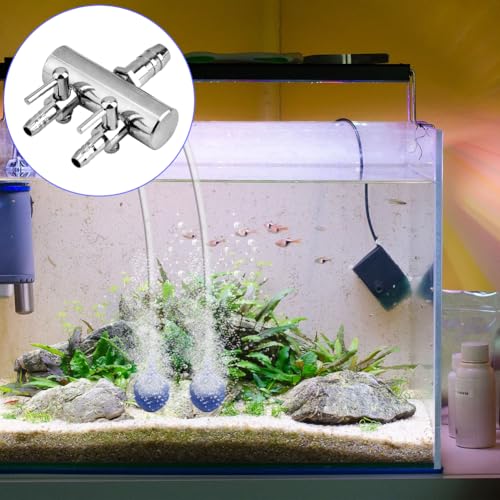 Joyzan Air Splitter Flow Control Valve, Aquarium Flow Gang Lever Pump Distributor 2 Way Stainless Steel Fish Tank Manifolds Multi Port T Shaped Line Metal Regulator Connector Airline Tubing Hose