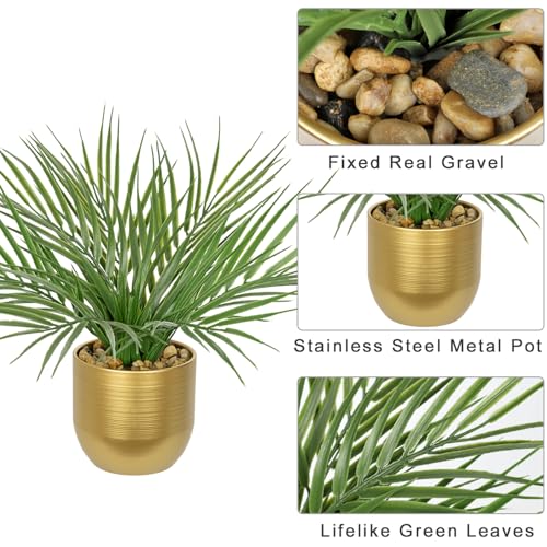 Hollyone Large Artificial Potted Plants Fake Palm Plants 13" Faux Tropical Palm Plant Tree in Gold Metal Pots for Home Room Office House Indoor Decoration - color: 13" Palm Potted-gold Pot