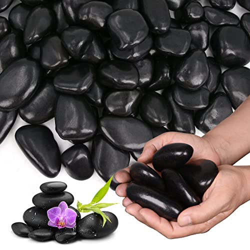20Ib Black River Rocks for Landscaping-Polished Pebbles for Plants-Garden Decorative Stones-1-2 Large Plant Rocks,Ideal for Aquarium, Home Decor - style: 20LB, Polished Black
