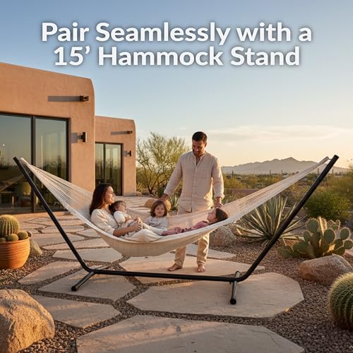 Sunnydaze Handwoven XXL Thick Cord Mayan Double Hammock for Outside - 625-Pound Capacity Heavy-Duty Outdoor Hammock - Natural - color: Natural