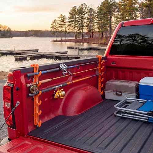 2 Sets Truck Bed Fishing Rod Holder, Holds 4 Rods, Fits 2.36" Thick Rails, Easy Install Kayak & Fly Rod Storage Rack - color: Orange, style: 6 Holes