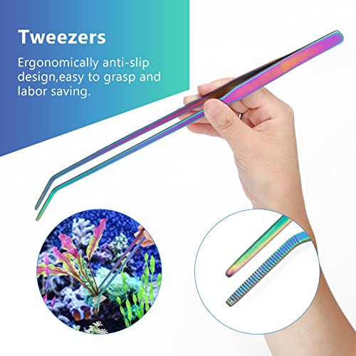 Catcan 4 in 1 Quarium Aquascape Tools Kits, Anti-Rust Stainless Steel Aquatic Plant Aquascaping Tweezers, Scissors, Spatula for Aquarium Tank Cleaning Fish Tank Aquascape Tools Sets - color: Multicolor