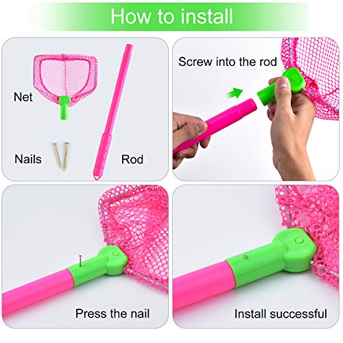 Coopay 2 Pieces Butterflies Fishing Net Catching Bug Floating Bait Beach Nets for Outdoor Playing - color: Blue + Rose Red