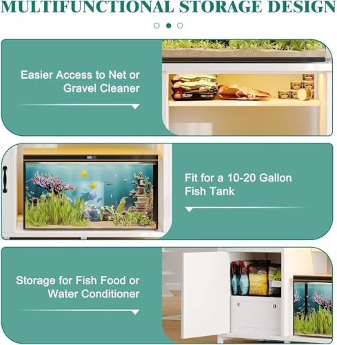 4ever2buy 55-75 Gallon Fish Tank Stand with Power Outlets, LED Light, Heavy Duty Aquarium Stand with Cabinet for Fish Tank Accessories Storage, for Turtle Tank, Reptile Terrarium, 1100LBS, White - color: White