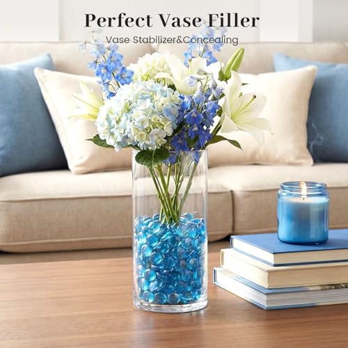 FUTUREPLUSX 1LB Light Blue Flat Glass Marbles, Glass Pebbles Vase Fillers for Centerpieces, Fish Tank for Aquarium Gravel Decor Table Scatter Art Craft - color: Light Blue