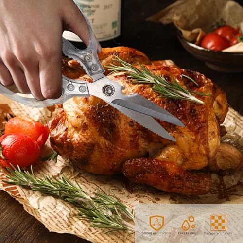 AWinjoy Kitchen Scissors, Heavy Duty Sharp Kitchen Shears, Stainless Steel & Aluminum, Transparent, Serrated Edge, Day Style, 1 Count - color: Transparent