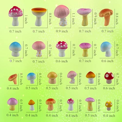 JKanruh 22 Pcs Mini Resin Mushroom Decor,Tiny Mushroom Figurines for Aquarium,Garden Decoration, Bonsai Micro Landscape Craft
