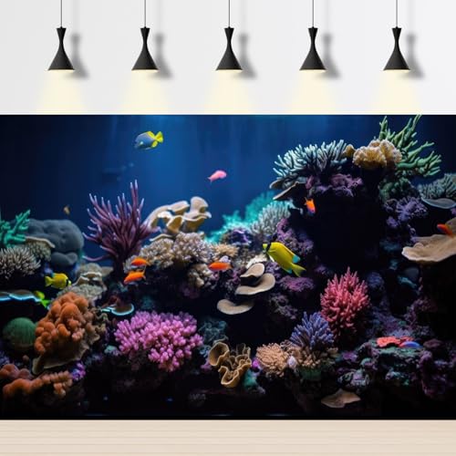 Aquarium Background Marine Life Colorful Corals Terrarium Background Colorful Corals Tropical Theme Style Fish Tank Background Under The Sea Aquarium Backdrop Coral Reef Terrarium Backdrop 24x12in - color: Coral Purple, size: 24(W)x12(H)inches/ 60(W)*30cm