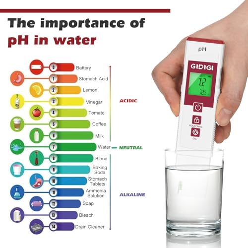 pH Meter for Water with Color Display pH Test Strip Function Pro Digital pH Level Tester ATC pH Calibration Kits Water Quality Tester for Pool Spa Hot Tub Hydroponics Aquarium Drinking Water - color: White