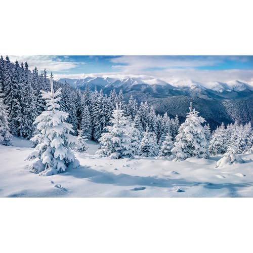 Winter Snow Aquarium Background Splendid Snow Capped Mountain Forest Fish Tank Background Snowy Frosty Fir Trees Valley Landscape Terrarium Backgrounds White Wonderland Tank Backgrounds 24x12in - color: Grey_Light Blue, size: 24(W)x12(H)inches/ 60(W)*30cm