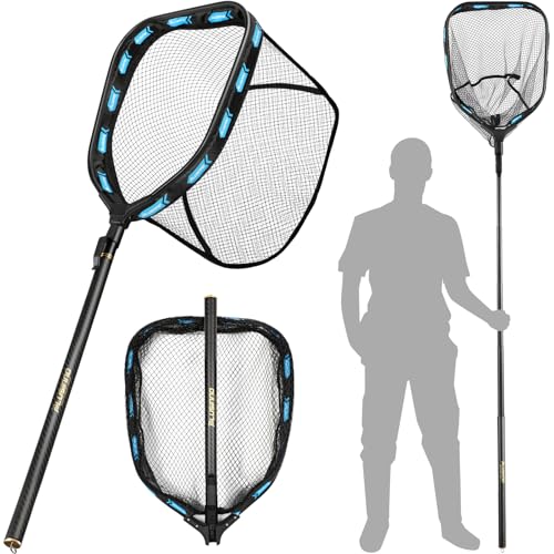 PLUSINNO Floating Fishing Net with Telescoping Handle, Carbon Fiber Ultralight Long Fish Net, Collapsible Landing Net 6.56/7.86Ft, Fishing Gear Kayak Accessories for Bass Trout Salmon - style: 7.86 Ft / 2.4m Full Length