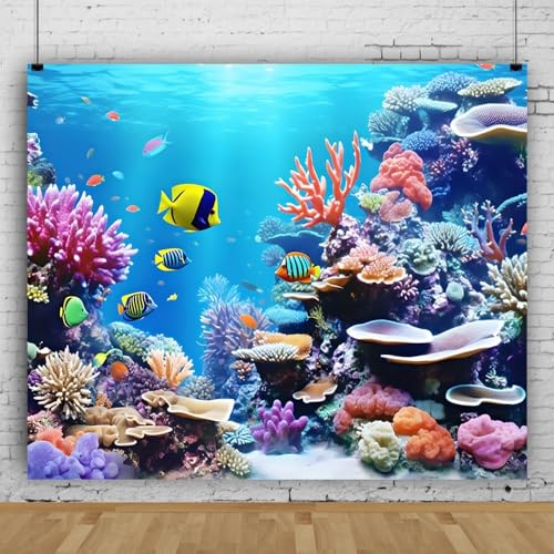 10x10ft Under The Sea Photography Backdrop Ocean Underwater World Scenery Photo Background Colorful Coral Sea Theme Birthday Baby Shower Party Decorations Photo Booth Studio Props - color: Blue, size: 10x10ft