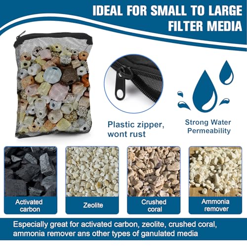 Tucnoeu 10Pcs Media Bags for Aquarium Fine Mesh Bag Aquarium Filter Media Bags with Plastic Zipper Suitable for Activated Carbon, Filter Stones, Ceramic Rings（Black） - size: 7.87 x 5.9 inches
