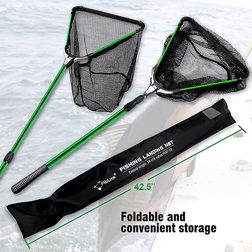 Fiblink Folding Aluminum Fishing Landing Net Fish Net with Extending Telescoping Pole Handle - style: Green:59-118 Inches (Extend Length)