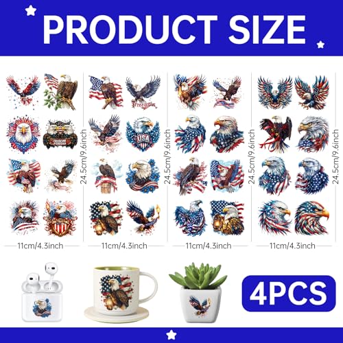 4 PCS 4th of July Eagle UV DTF Cup Wrap High Viscosity Stickers for Glass Mugs Notebooks Laptops - style: 4th of July Eagle