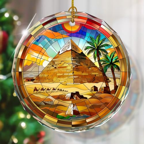 Pyramid Stained Glass Ornament, Christmas Tree Decor, Pyramid Ornaments for Christmas Tree, Holiday Presents, Gift Exchange - color: Pyramid