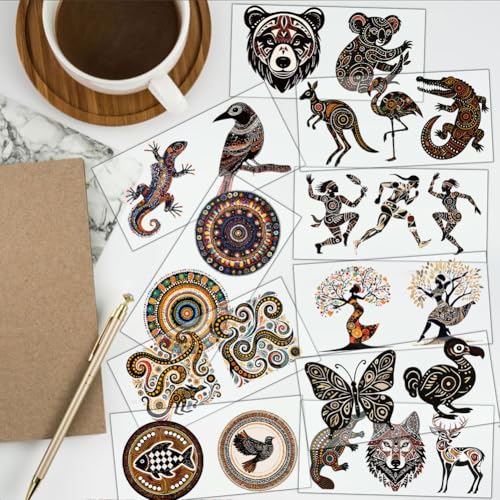 23 Pcs Vintage UV DTF Cup Wraps for 16OZ Glass, 4.3 x 9.4 Inch Butterfly Koala UV DTF Transfer Stickers Indigenous Art Rub on Transfer Decals for Glass Bottle Vase Furniture Crafts - style: Indigenous Art
