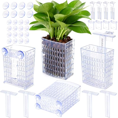 2026 Latest Upgraded Aquarium Plant Holder Adjustable Height with Extendable Hook and Suction Cup for Fish Tank Aquaponic Plant Cultivation and Aquascape Accessories Decorations (4 Pack) Transparent - color: Transparent-4 Pack