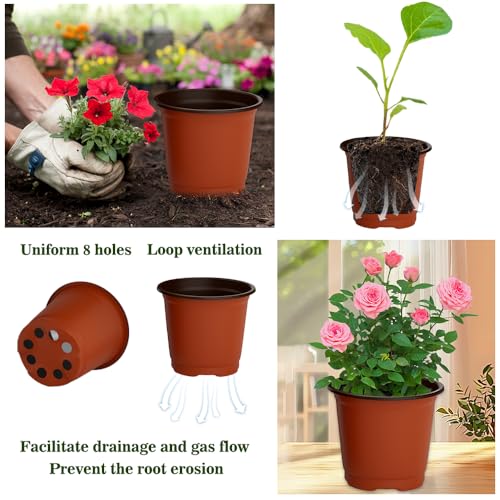 Nursery Pots 100 PCS 6 Inch Plant Pots with 100 Labels, Planting Pot for Plants Indoor Outdoor, Plastic Flower Pot for Seedlings Transplanting Small Plants Growing - size: 6 inch