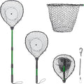 Rubber Fishing Net with Telescoping Handle - High Strength Landing Net for Fishing with Soft Rubber Netting, Two Sizes Options - size: L, Hoop Size: 20.3″ x 16″