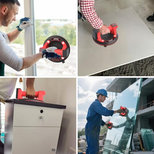 DEWINNER 8" Electric Glass Suction Cup Lifter, 200 KG/440 Max Load Vacuum Glass Lifter with 4 X 3000mAh Batteries, Industrial Strength Vacuum Suction Cup for Glass, Tile, Granite, Metal(2PCS) - color: External 4 batteries (2-pack)
