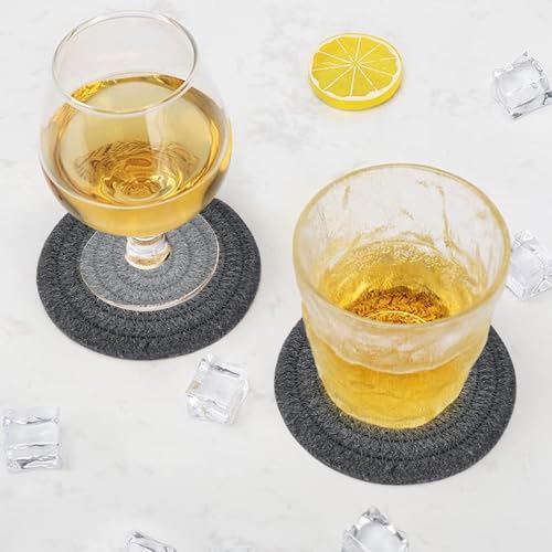 ABenkle 8 Pcs Drink Coasters with Holder, Cotton Woven Absorbent Coasters for Drinks, Minimalist Home Decor Coaster Set for Wooden Tabletop Protection Table, 4.3 inches Grey - color: Gray, size: 8 Pcs