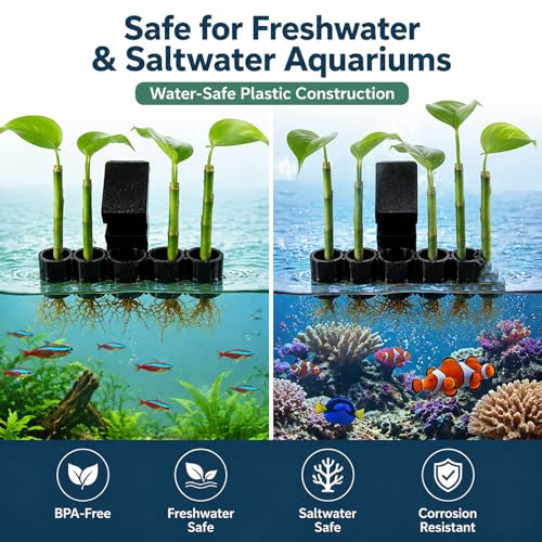 4-Pack Aquarium Plant Holder/Bamboo, Flexible Fish Tank Plant Holder for Rimmed Tanks up to 75 Gallon, Pothos & Bamboo Clips with 5 Slots for Plants Aquaponics