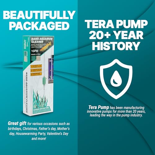 TERA PUMP Nano Aquarium Gravel Cleaner - Ideal for Under 10 Gallon Tanks, BPA-Free, Manual Squeeze Pump, High Flow, Secure Attachment, Perfect for Fresh & Saltwater Environments