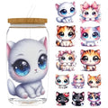 UV DTF Cup Wrap for 16oz Glass, 12 Sheets Cute Cat Theme UV DTF Decals, Tumblers, Rub on Transfer Stickers - style: Cute Cat Theme