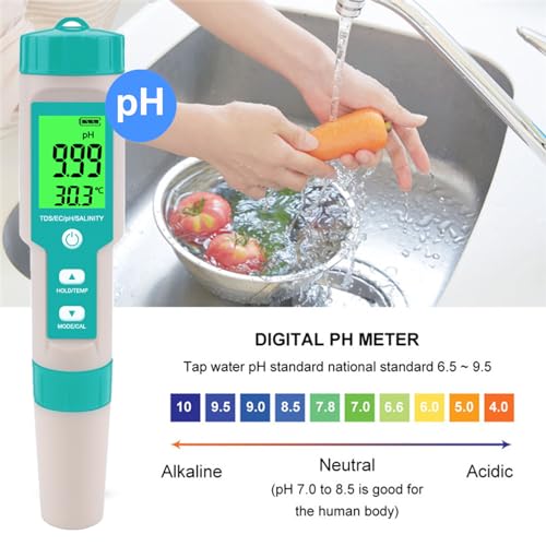Pool Salt Tester - Multifunctional 5 in 1 Salinity, PH, TDS, EC, and Temperature Meter, Pool Salinity Testing Kit, Digital Salinity Tester for Swimming Pool,Saltwater, Sea Water, Aquarium - color: Green