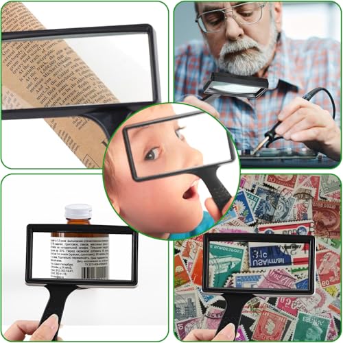 Book Magnifier Black Handheld 5X Magnifying Glass, Rectangle Reading Glass Magnifier Gadgets for Seniors, Large Scratch-Resistant Magnifying for Readings Hobbies Repair Observation
