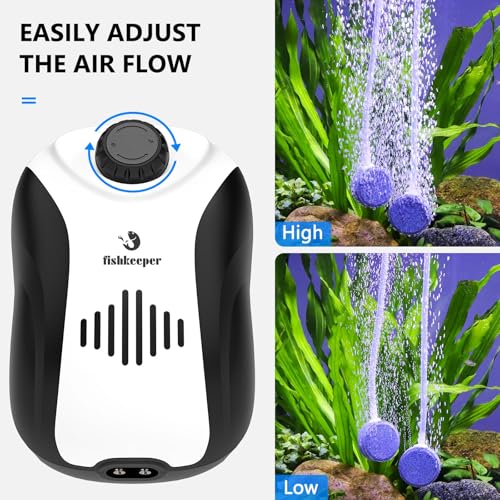 fishkeeper Aquarium Air Pump, 4W/5W Fish Tank Air Pump Adjustable Air Valve Quiet Bubbler Aerator Pump with Air Stone/Tubing/Check Valve Up to 160 Gallon