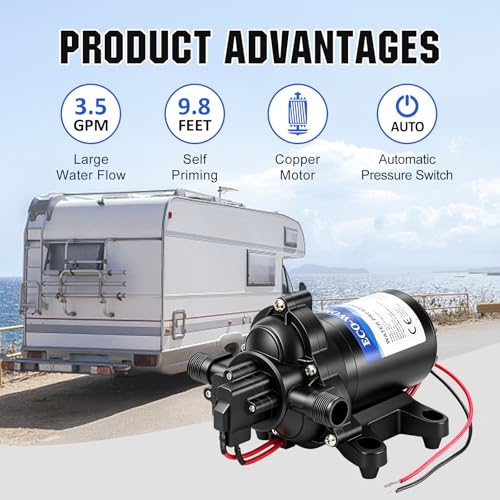 ECO-WORTHY RV Fresh Water Pump 12V DC 3.5GPM 45PSI with Pressure Switch, 12Volt Self Priming Water Pressure Diaphragm Pump On demand for RV Yacht Camper Sprayer Food Truck Black - size: 3.5GPM-45PSI-12V-Standard Package