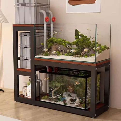 Metal Fish Tank Stand, Non-slip Pads, Multi-tiered Design, Sturdy Support(Black D,110cm/43.3in) - color: Black D, size: 110cm/43.3in