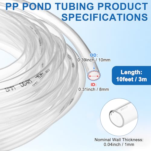 M METERXITY Vinyl Tubing 8mm ID x 10mm OD 10ft Flexible Plastic Tube with 2 Hose Ties, Lightweight Hybrid PVC Hose for Water Gardening/Airline/Aquarium Tubing [Clear] - size: 8mm ID x 10ft