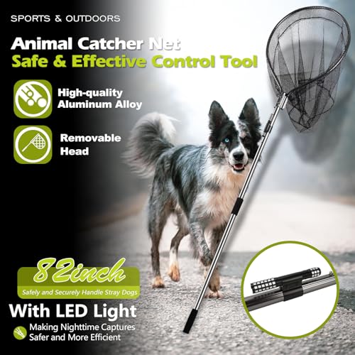 Dog Catch Net Pole, Animal Catching Net, Wildlife Control Tool, Large Fish Landing Net for Chicken Raccoon Duck Goose Bird Skunk Bat Raccoon Guinea Fowl Feral Cat Pigeon Tuna Goat - Heavy Duty