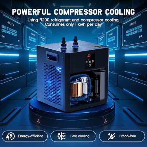 Albott 79 Gal Aquarium Water Chiller, 1/3 HP Fish Tank Chiller with Water Pump & 2 Pipes, Quiet Compressor Aquarium Cooler for Axolotl, Coral, Shrimp Tanks & Hydroponics, 110V Black - size: 1/3 HP