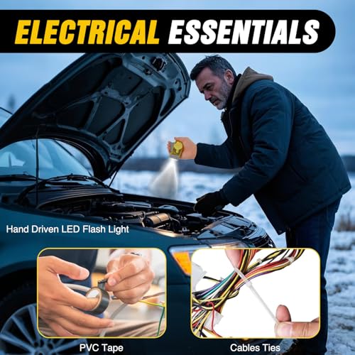Nilight Car Emergency Kit with Jumper Cable, First Aid Kit Safety Assistance Tools for Travel Camping Outdoor Cars Truck SUV RV, Roadside Essentials with Flash Light - color: Essential Kit+Digital Air Compressor