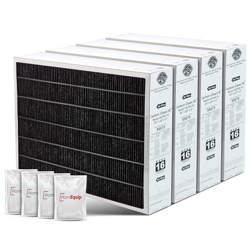Lennox 20x25x5 Furnace Filter, X6675 Filter Replacement, Merv 16 Carbon Clean Filter Media with Homequip Disposal Bag 4-Pack (Actual Size: 19.8 x 24.8 x 4.3 Inches)