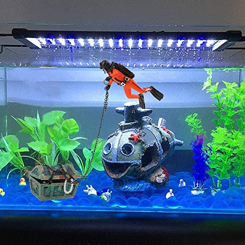 Live-Action Aquarium Ornament Creative Undersea Treasure Chest Diver Air Bubbler Aerating for Fish Tank Decorations Orange Color