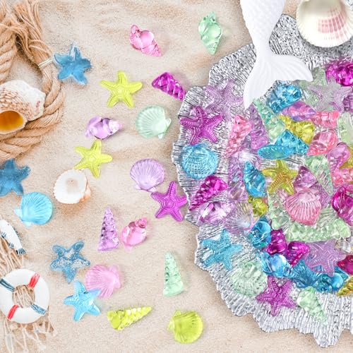 Babenest 4 Styles Acrylic Seashells Conch Gems, 65pcs Sensory Bin Fillers for Ocean Sea Shells Beach Theme Party Wedding Decoration Scatter Table Vase Fillers Home DIY Crafts - color: Seashells, size: Conventional