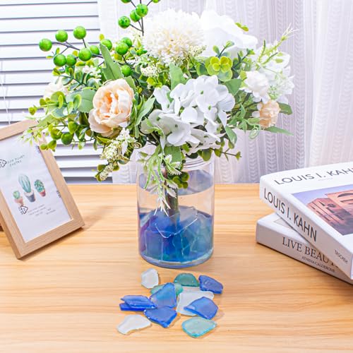 Keedolla Tumbled Sea Glass for Crafts - 10 OZ Flat Frosted Seaglass Pieces Crushed for DIY Art Crafts, Vase Filler, Beach Weddings, Aquarium and Home Decor (Blue, White, Light Green) - color: Blue, White, Green, size: 10 OZ / 0.63 LB