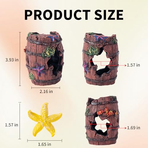 12 PCS Aquarium Decoration Broken Barrel Set, Plastic Aquarium Plants, Resin Floating Diver Fish Tank Decorations & Resin Starfish, Small Fish Tank Ornaments for Pet Fish to Hideout and Rest