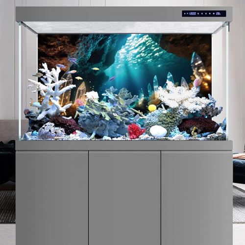 AWERT 72x18 inches Fantasy Garden Aquarium Background Under The Sea Background Sunshine Underwater Bubble Coral Rock Crystal Climbing Pet Background Decoration - size: 72x18in/180x45cm